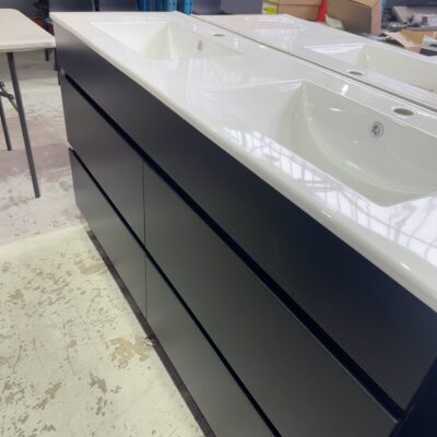 NEW CORE MATTE BLACK 1500MM DOUBLE BOWL FLOOR VANITY WITH DRAWERS, WITH CERAMIC TOP  CORE-1500WDBM-CM & UV31-1500D-1TH