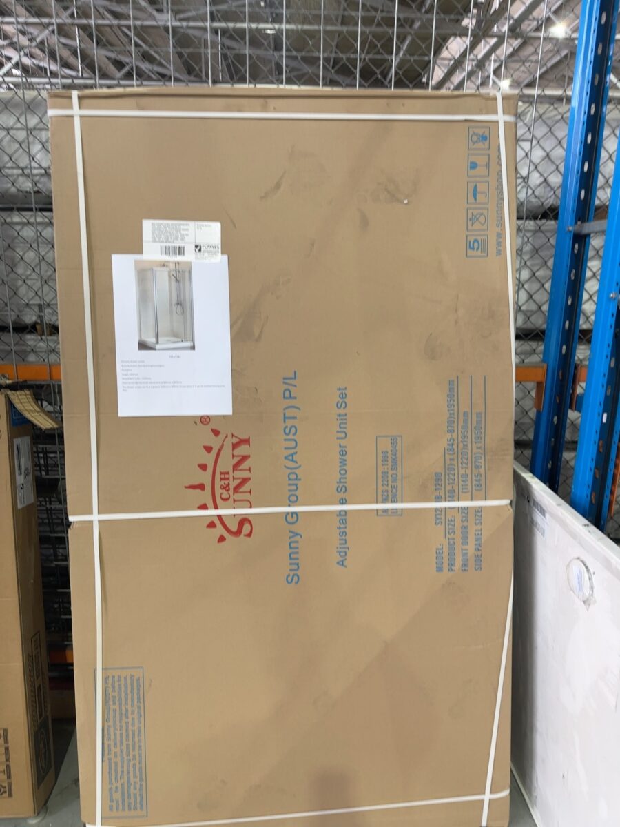 NEW CHROME FRAMED SHOWER SCREEN WITH PIVOT DOOR, 6MM AUSTRALIAN STD TOUGHENED GLASS, FITS STANDARD SHOWER BASE 1200MM X 900MM BUT CAN BE INSTALLED DIRECTLY ONTO TILES, DOOR SIDE CAN ADJUST 1140MM TO 1220MM, FIXED PANEL SIDE IS 845MM TO 870MM. SINGLE COMPLETE BOX ON PICK UP.