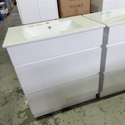 NEW CORE MATT WHITE 750MM FLOOR VANITY WITH DRAWERS, WITH CERAMIC TOP CORE 750WM-CM & UV31-750H-1TH