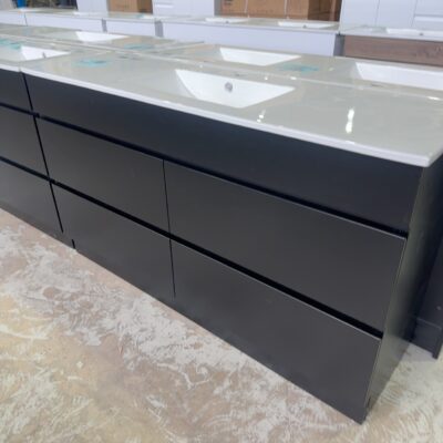NEW CORE MATTE BLACK 1500MM SINGLE BOWL FLOOR VANITY WITH DRAWERS, WITH CERAMIC TOP  CORE-1500WBM-CM & UV31-1500H-1TH