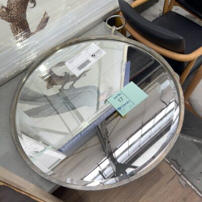 EX HIRE ANTIQUE SILVER ROUND MIRROR SOLD AS IS
