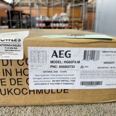 AEG 600MM GAS COOKTOP HG60FX-M WITH 12 MONTH WARRANTY
