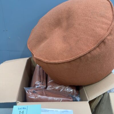 BOX OF ASSORTED SOFT OTTOMANS, VARIOUS COLOURS SOLD AS IS