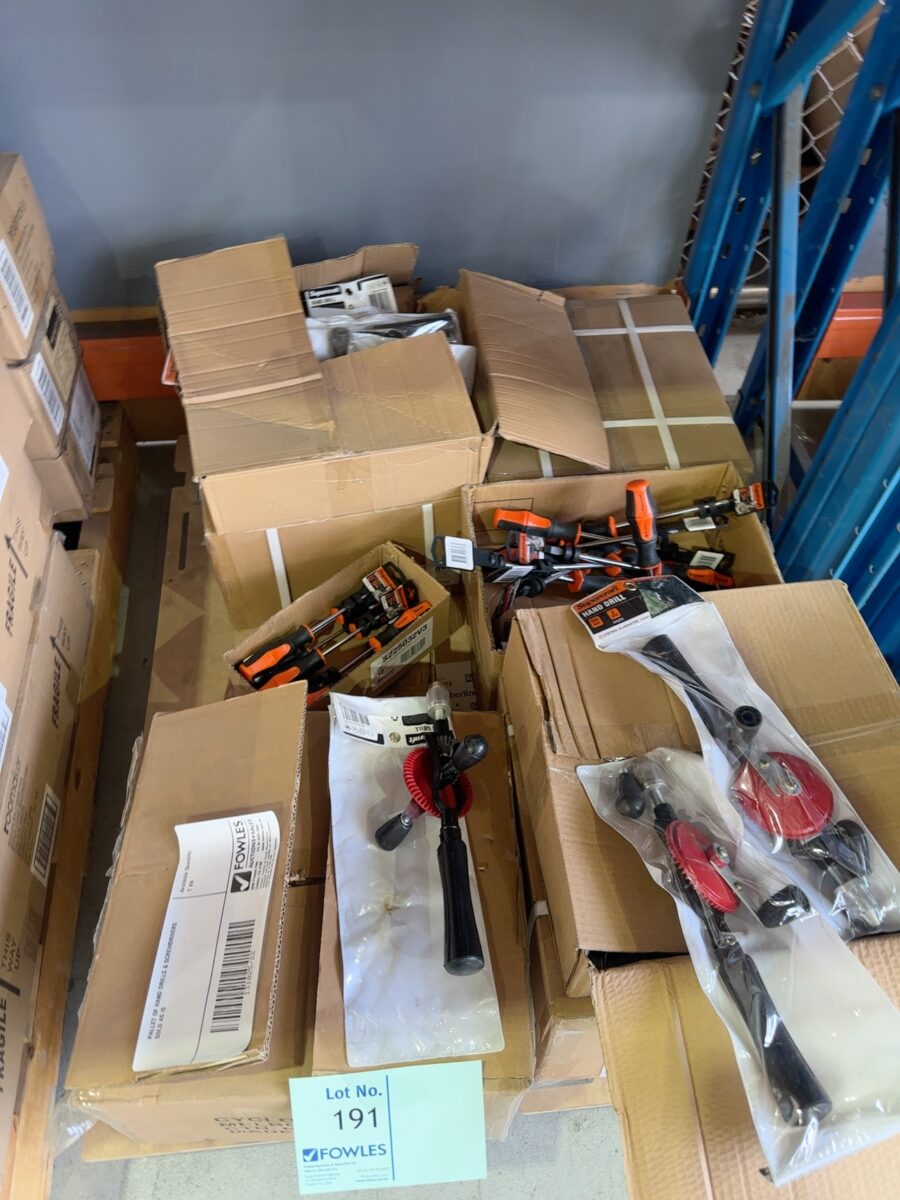 PALLET OF HAND DRILLS & SCREWDRIVERS SOLD AS IS