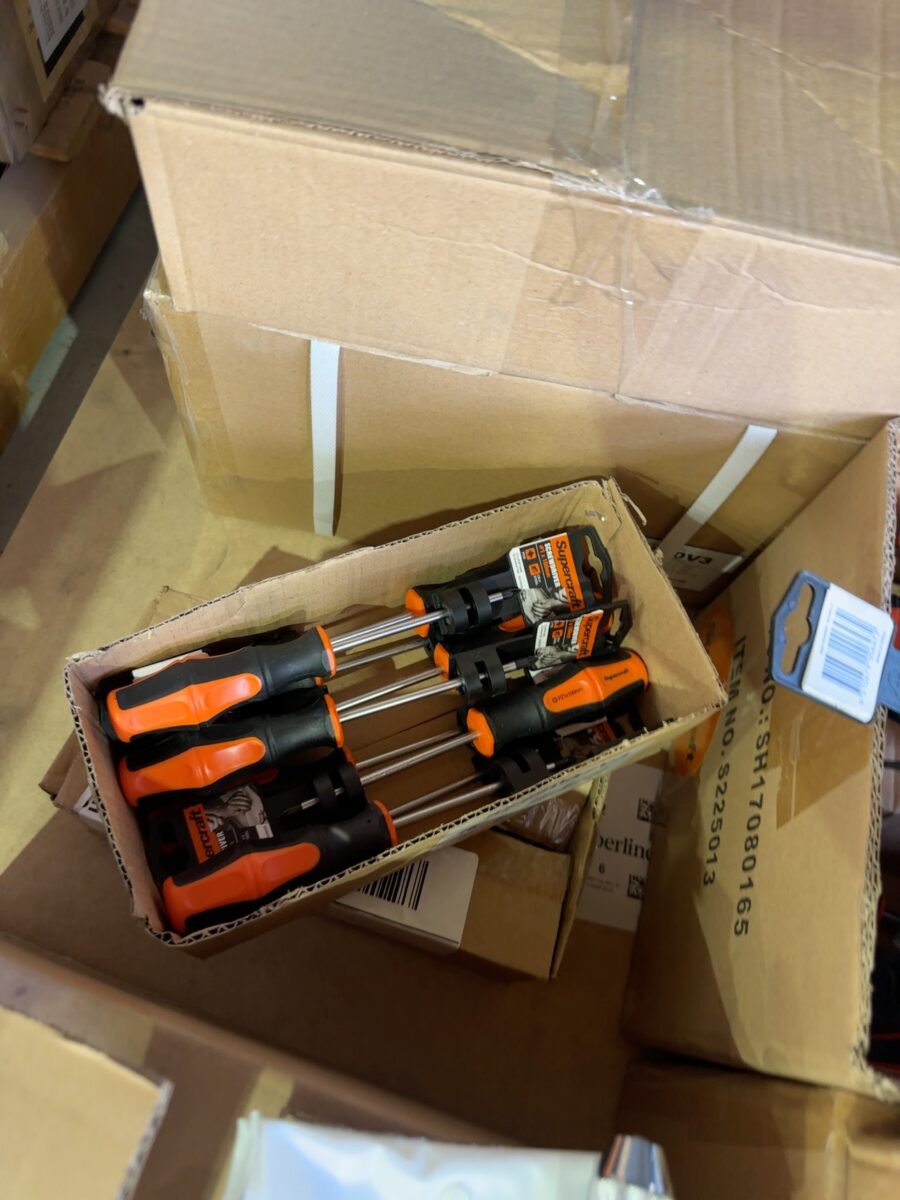 PALLET OF HAND DRILLS & SCREWDRIVERS SOLD AS IS