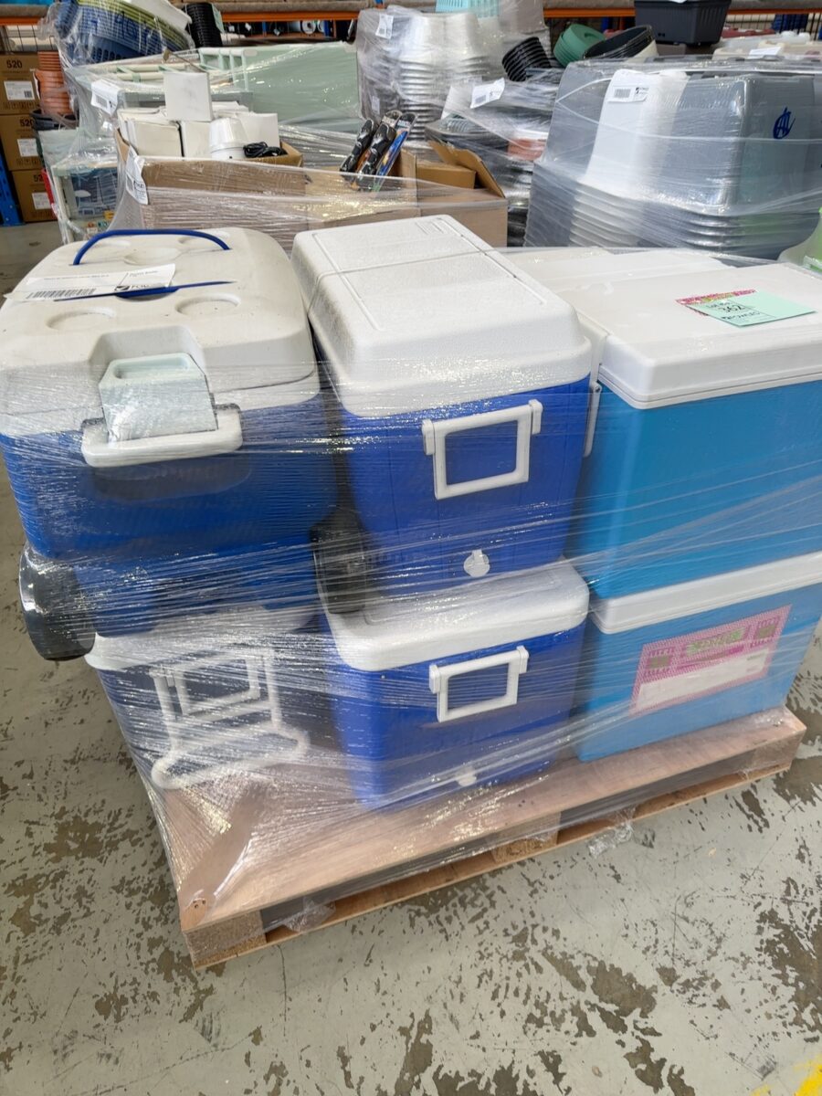 PALLET OF ASSORTED ESKIES, SOLD AS IS