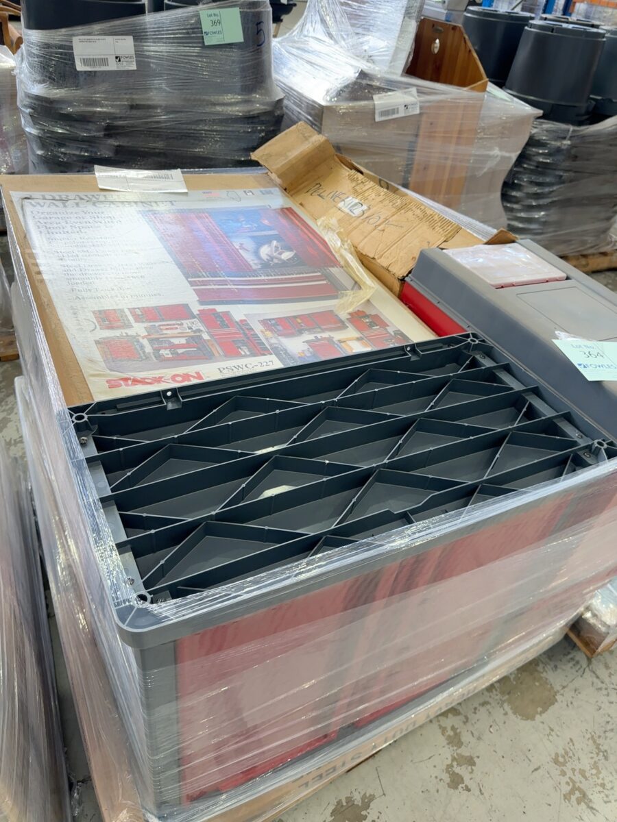 PALLET OF ASSORTED PLASTIC GARAGE STORAGE UNITS, SOLD AS IS