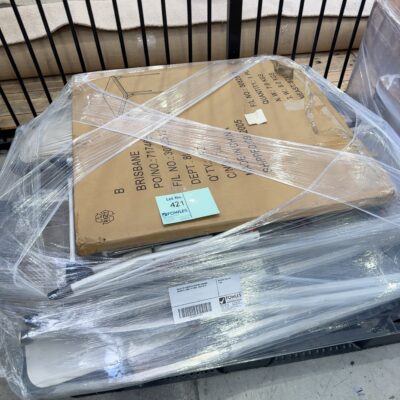 PALLET OF ASSORTED FOLDING LADDERS, CHAIRS X 4 AND 1 X TABLE, SOLD AS IS