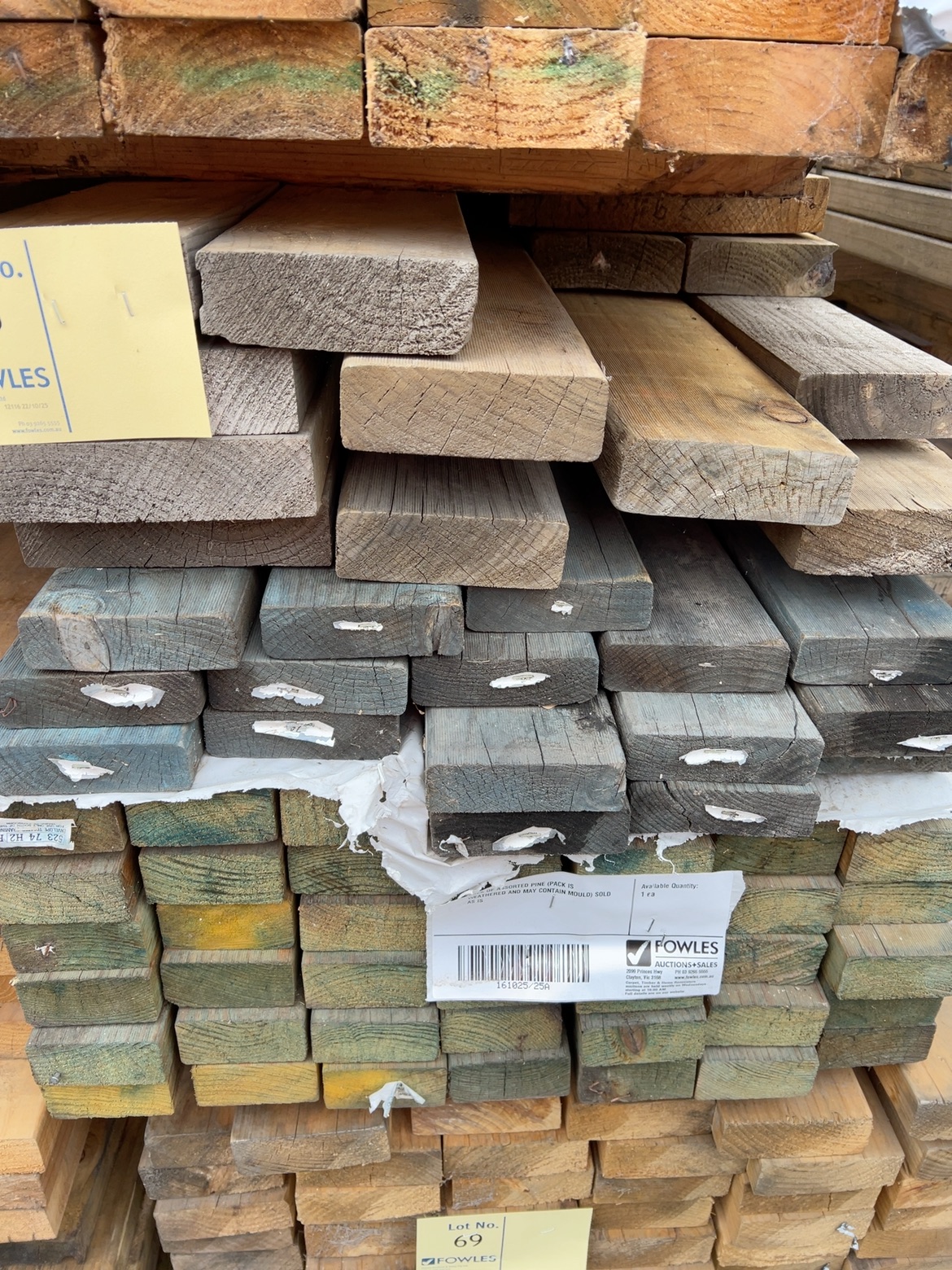 PACK OF ASSORTED PINE (PACK IS WEATHERED AND MAY CONTAIN MOULD) SOLD AS IS
