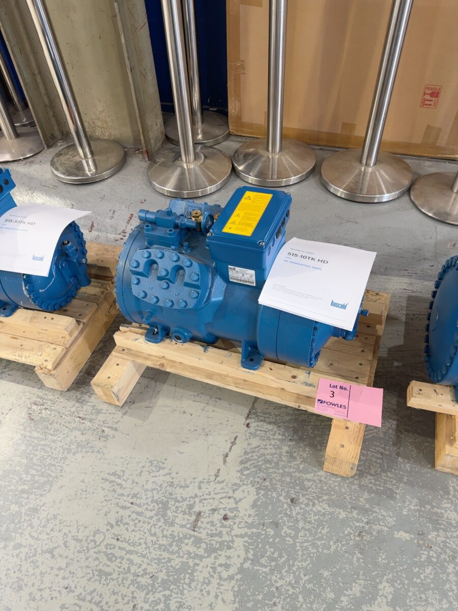 Under instructions from Insurance Company - Sold as-is with no warranties. 2 x Frascold S15-10TK HD CO₂ Semi-Hermetic Compressors (One Heavily Damaged – For Spares Only). Offered as a single lot, designed for use in subcritical CO₂ refrigeration systems). Units were imported new but damaged in transit. Ideal for refrigeration contractors, system installers, or resellers familiar with CO₂-based systems.