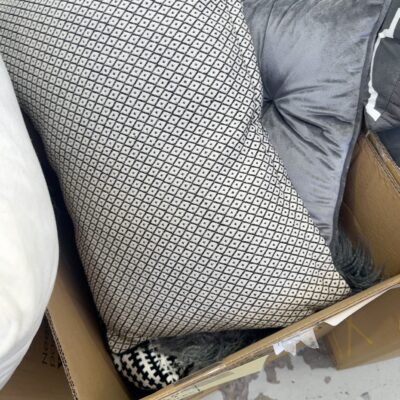 EX STAGING - BOX OF ASSORTED CUSHIONS, SOLD AS IS