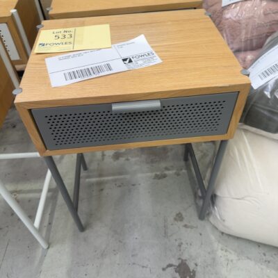 EX STAGING, BEDSIDE TABLE WITH GREY DRAWERS, SOLD AS IS
