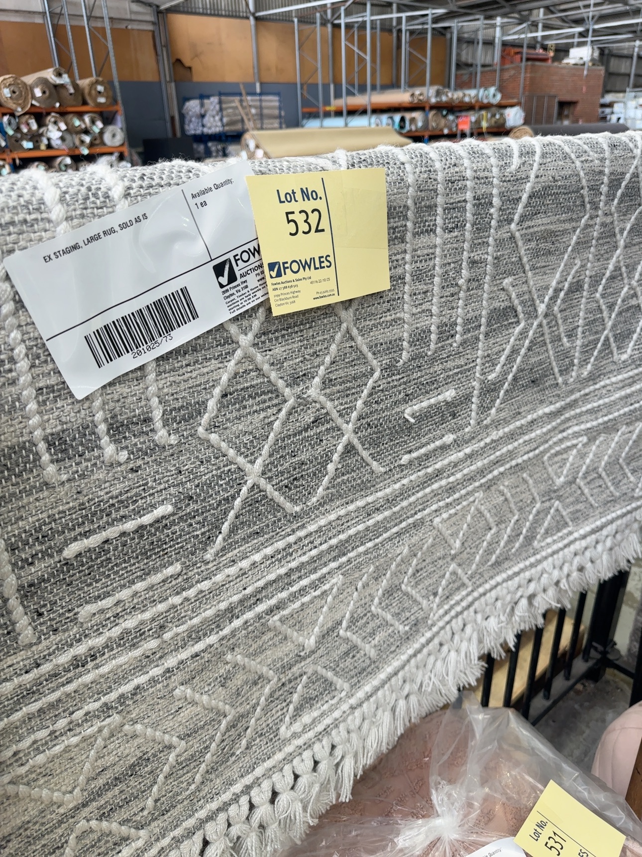 EX STAGING, LARGE RUG, SOLD AS IS