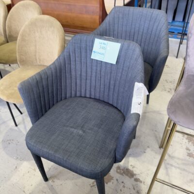 EX STAGING - DARK GREY UPHOLSTERED DINING CHAIR, SOLD AS IS