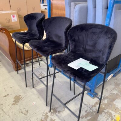 EX HIRE - BLACK VELVET BAR CHAIR, SOLD AS IS