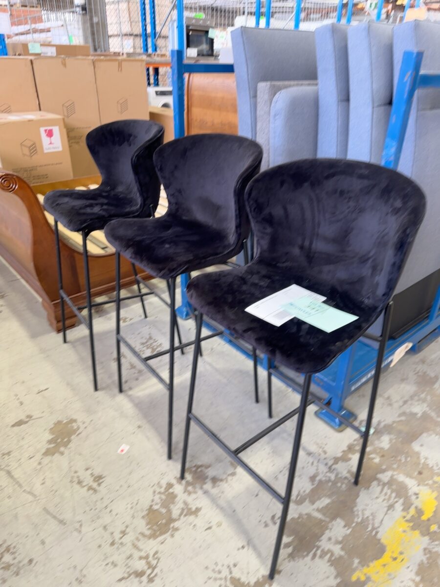 EX HIRE - BLACK VELVET BAR CHAIR, SOLD AS IS
