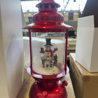XMAS DECORATION - RED XMAS LANTERN WITH SNOW, LIGHTS, MUSIC, USB CORD