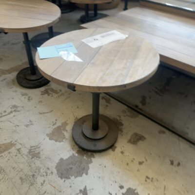 EX HIRE INDUSTRIAL LOOK, TIMBER & METAL ROUND SIDE TABLE, SOLD AS IS