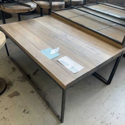 EX HIRE - INDUSTRIAL LOOK TIMBER & METAL COFFEE TABLE, SOLD AS IS