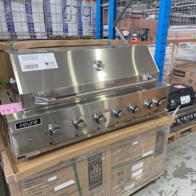 NEW S/STEEL EURO 1200MM BUILT IN BBQ EAL1200RBQH 6 BURNER WITH BLUE LED ROUND KNOBS CERAMIC INFRARED REAR BURNER WITH ROTISSERIE PUSH IGNITION BRAND NEW IN BOX 3 YEAR WARRANTY