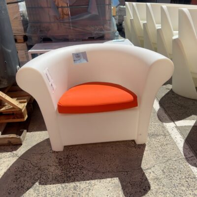 EX EVENT HIRE - KALLA ACRYLIC OUTDOOR ARMCHAIR WITH ORANGE CUSHION, ARMCHAIR CAN LIGHT UP, SOLD AS IS