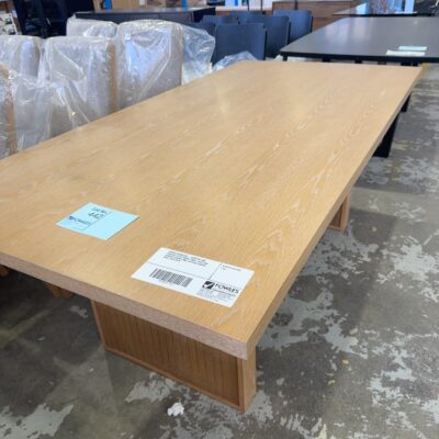 SAMPLE FURNITURE - SOMERSET MID CENTURY STYLE DINING TABLE, LIGHT OAK VENEER 2000MM LONG, VERTICAL GROOVE BASE, SOLD AS IS