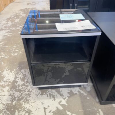 SAMPLE FURNITURE - ALL BLACK GLASS LAMP TABLE, SOLD AS IS
