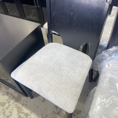 SAMPLE FURNITURE - WINDSOR BLACK OAK VENEER DINING CHAIR WITH UPHOLSTERED SEAT, SOLD AS IS