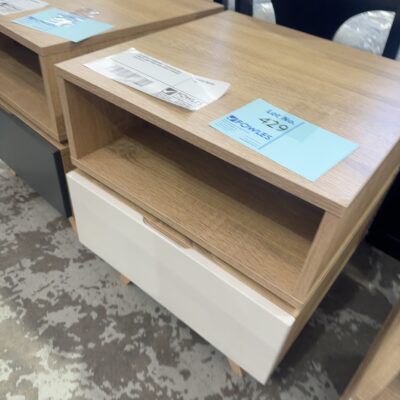 EX DISPLAY FURNITURE - SILVERTON OAK VENEER LAMP TABLE WITH WHITE DRAWER SOLD AS IS