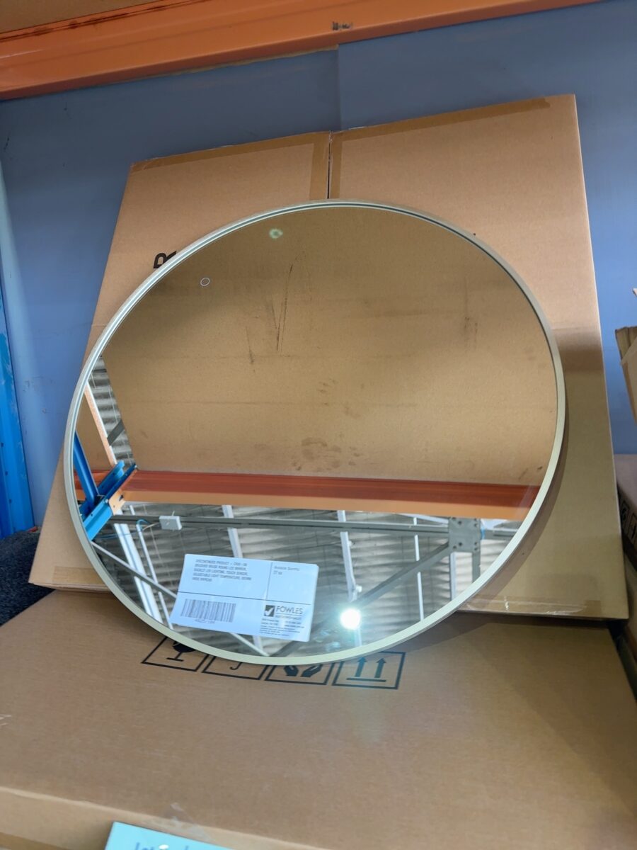 DISCONTINUED PRODUCT - CR80-BB BRUSHED BRASS ROUND LED MIRROR, BACKLIT LED LIGHTING, TOUCH SENSOR, ADJUSTABLE LIGHT TEMPERATURE, 800MM WIDE RRP$388