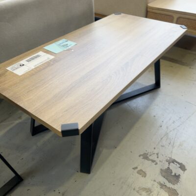 EX DISPLAY CAPRI 1100MM LIGHT OAK VENEER COFFEE TABLE WITH POWDER COATED METAL LEGS