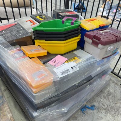 PALLET OF ASSORTED TOOLBOXES AND SCREW HOLDERS, SOLD AS IS #11