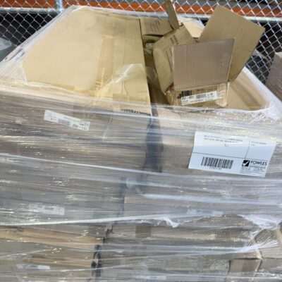 PALLET OF ASSORTED NEW POWDER COATED WHITE STEEL SHELVES, SOLD AS IS #12