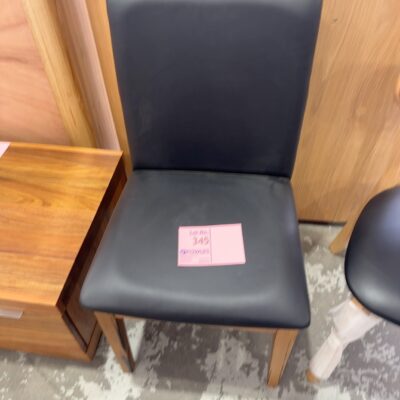 EX DISPLAY JINDALEE BLACK LEATHER DINING CHAIR, MARRI TIMBER SOLD AS IS