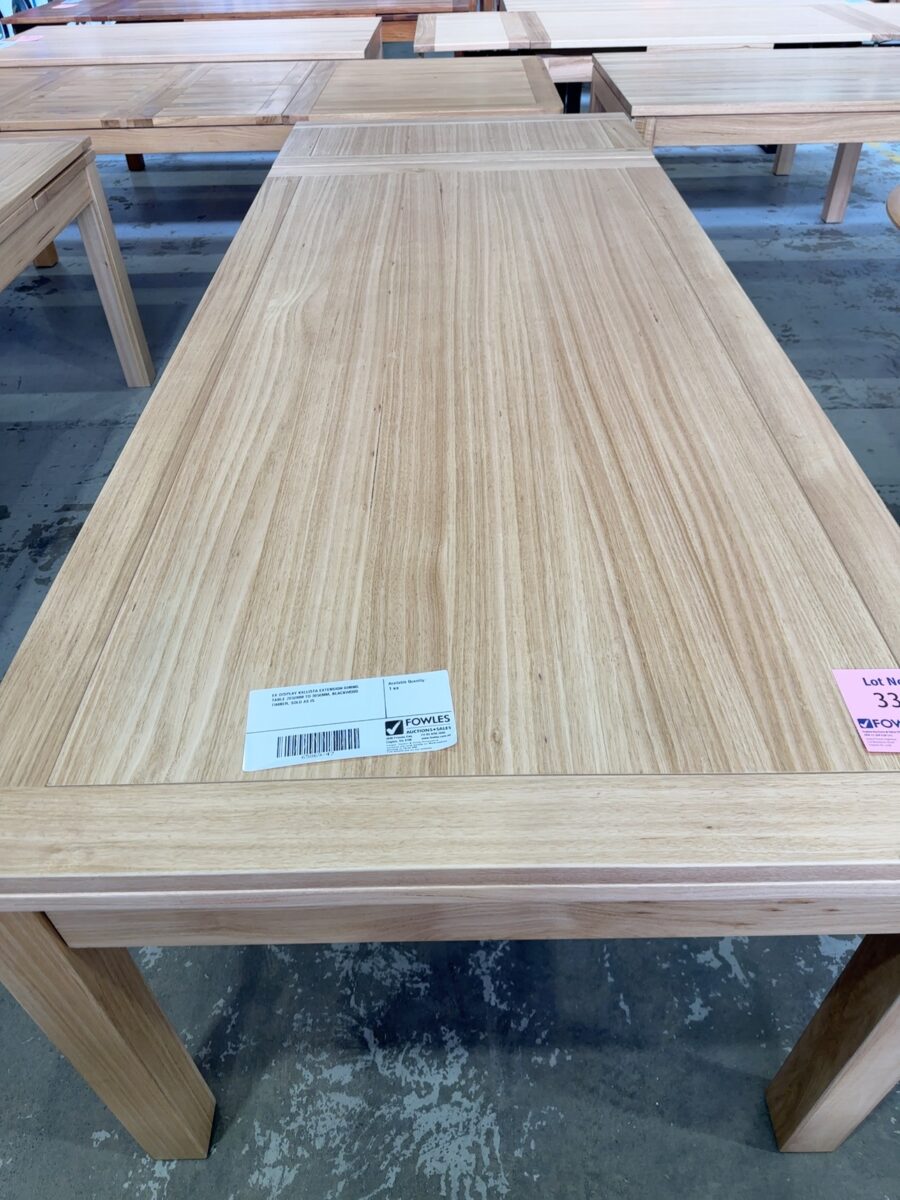 EX DISPLAY KALLISTA EXTENSION DINING TABLE 2050MM TO 3050MM, BLACKWOOD TIMBER, SOLD AS IS