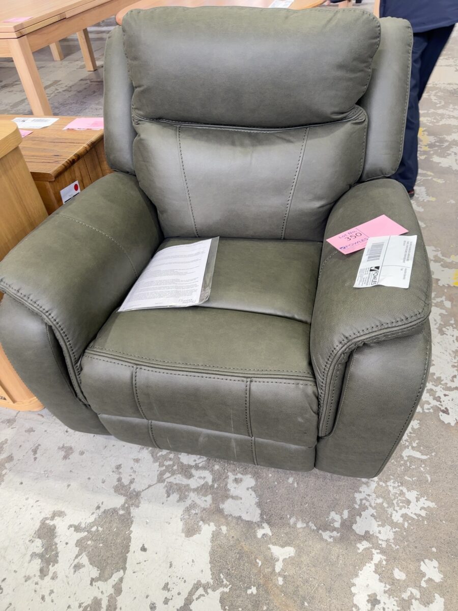 EX DISPLAY MASON SOFA ARMCHAIR, MOSS FABRIC, POWER RECLINER, POWER HEAD REST SOLD AS IS