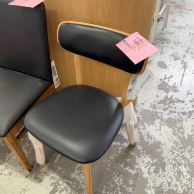 EX DISPLAY COWAN DINING CHAIR, MESSMATE TIMBER AND BLACK LEATHER, SOLD AS IS