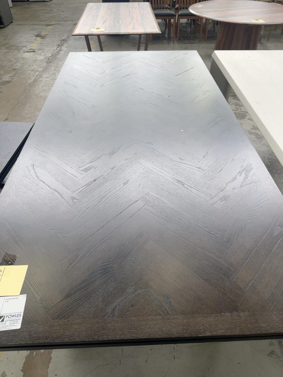 EX DISPLAY ADLEY 2500MM DINING TABLE AMERICAN ASH, HERRINGBONE DESIGN, STAINED JAPAN BLACK, SOLD AS IS