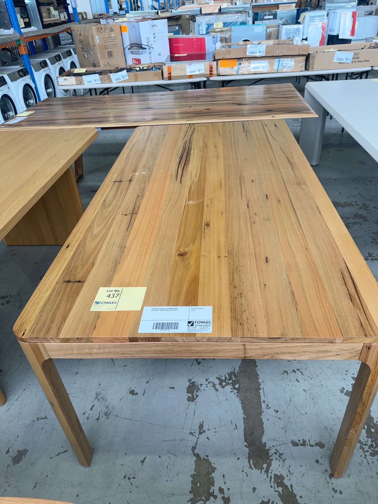 EX DISPLAY ALESSA 2000MM WORMY CHESTNUT DINING TABLE, SOLD AS IS