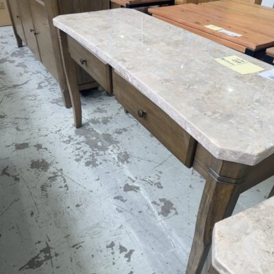 SAMPLE FURNITURE - OSCAR 1350MM CONSOLE TABLE, TIMBER & GOLDEN FLOWER MARBLE TOP, SOLD AS IS