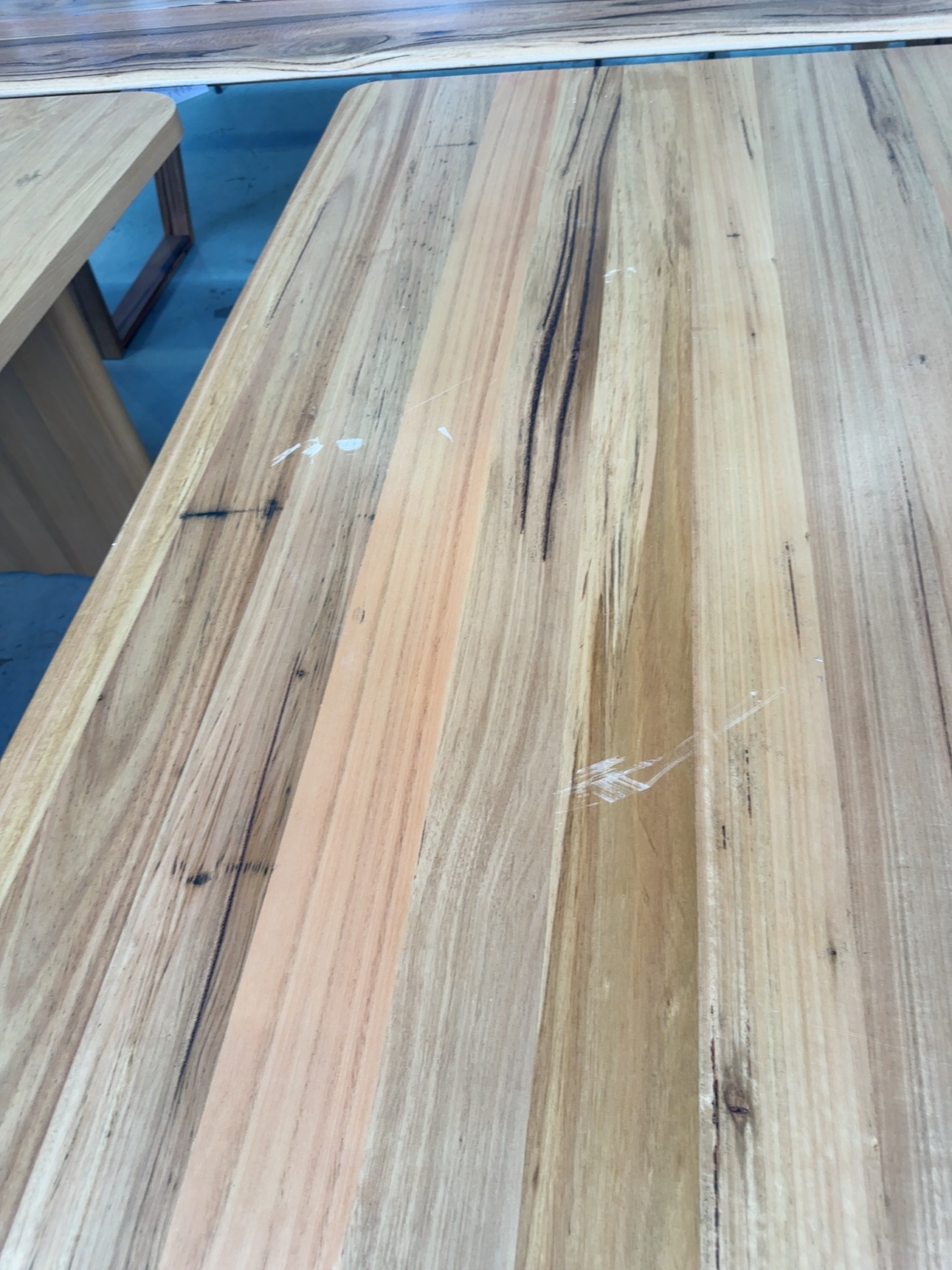 EX DISPLAY ALESSA 2000MM WORMY CHESTNUT DINING TABLE, SOLD AS IS