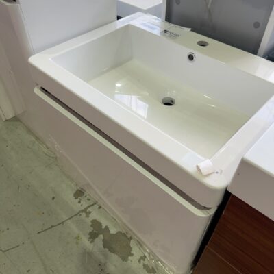 EX DISPLAY 650MM WHITE WALL HUNG VANITY WITH POLY TOP, SOLD AS IS