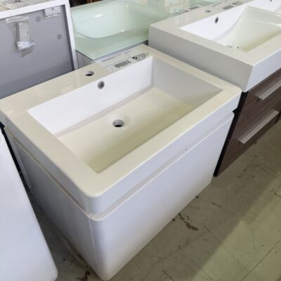 EX DISPLAY 650MM WHITE WALL HUNG VANITY WITH POLY TOP, SOLD AS IS
