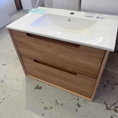 NEW AULIC 750MM AINSLEY 750MM WALL HUNG VANITY, LIGHT OAK FINGER PULL WITH CRYSTAL CERAMIC TOP, CAWH52-750 & CT28-750