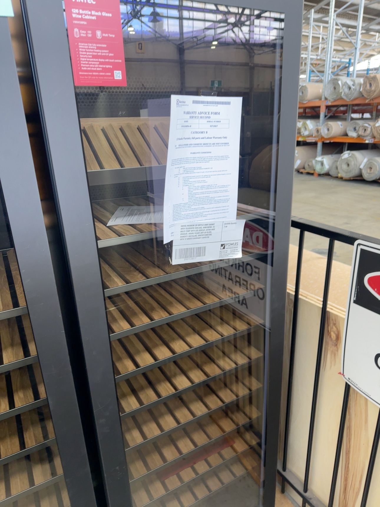 VINTEC PREMIUM 126 BOTTLE WINE CABINET WITH TELESCOPIC SHELVES, VWM198PBA-R, MULTI TEMP WITH LED DISPLAY, EXTRA WIDE CRADLES, DOUBLE GLAZE ANTI UV GLASS, HUMIDITY RECYCLING, WINTER FUNCTION, WITH 12 MONTH WARRANTY RRP$5790 VINTEC PREMIUM 126 BOTTLE WINE CABINET WITH TELESCOPIC SHELVES, VWM198PBA-R, MULTI TEMP WITH LED DISPLAY, EXTRA WIDE CRADLES, DOUBLE GLAZE ANTI UV GLASS, HUMIDITY RECYCLING, WINTER FUNCTION, WITH 12 MONTH WARRANTY RRP$5790