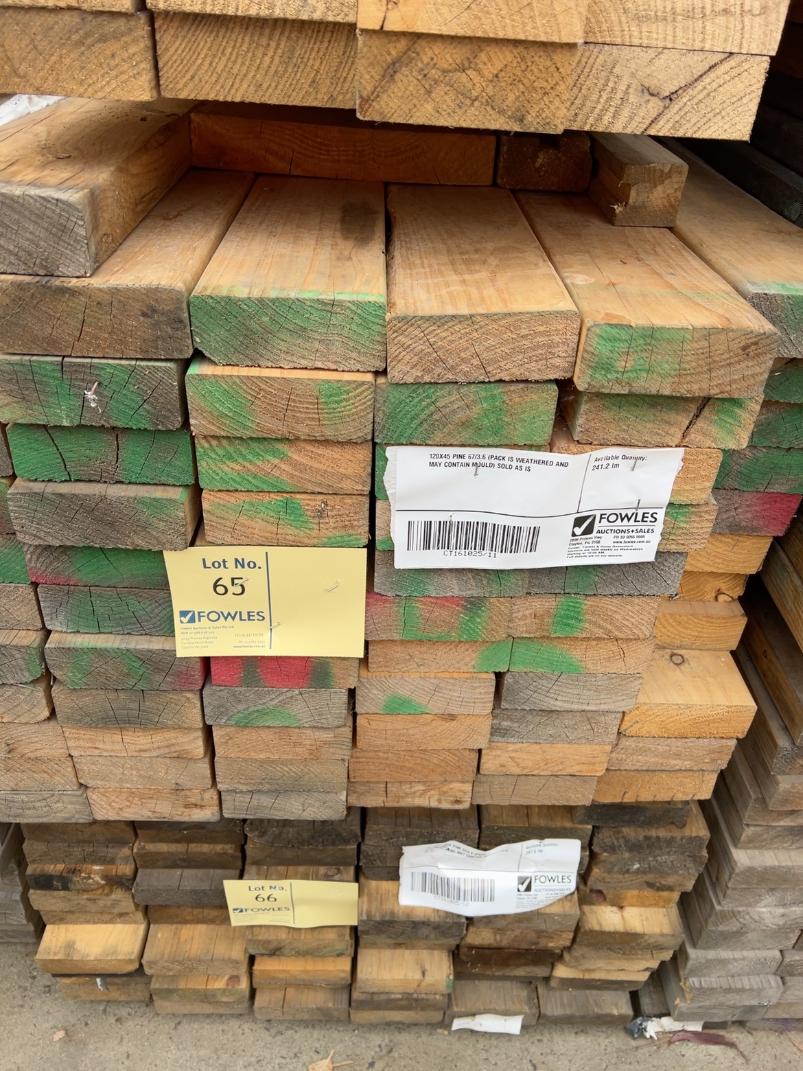 120X45 PINE 67/3.6 (PACK IS WEATHERED AND MAY CONTAIN MOULD) SOLD AS IS