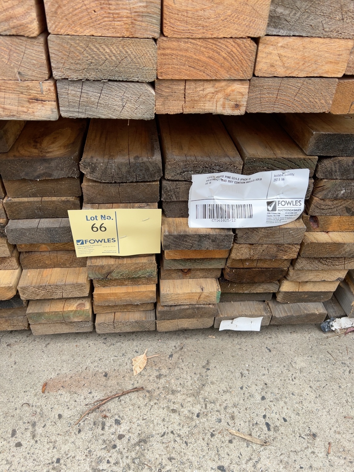 120X35 MGP10 PINE 62/4.8 (PACK IS WEATHERED AND MAY CONTAIN MOULD) SOLD AS IS
