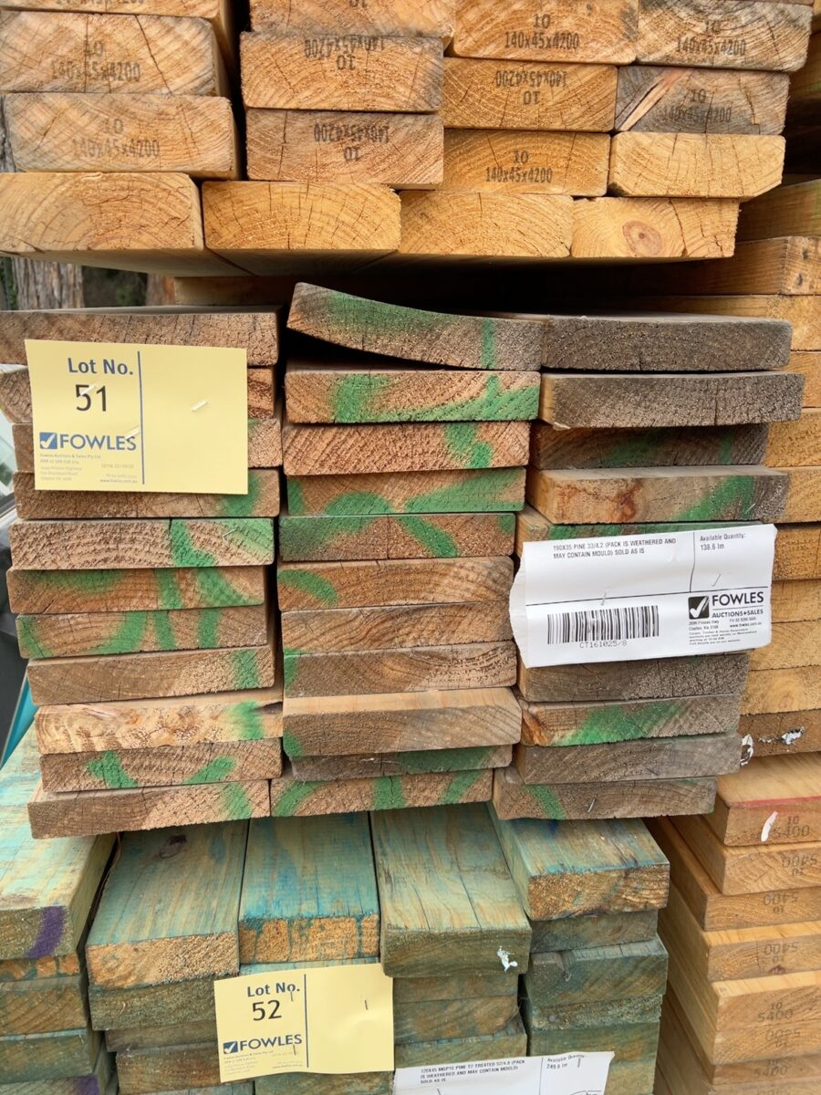 190X35 PINE 33/4.2 (PACK IS WEATHERED AND MAY CONTAIN MOULD) SOLD AS IS