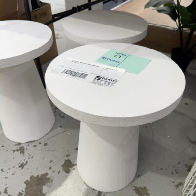 EX STAGING, WHITE SIDE TABLE, SOME CHIPS, SOLD AS IS