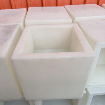 EX EVENT STAGING - WHITE ACRYLIC CUBE - DRINKS HOLDER, SOLD AS IS